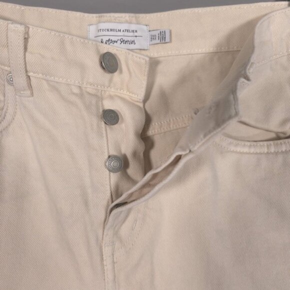 STOCKHOLM ATELIER & Other Stories Denim Shorts Raw Hem Button Fly Cotton Size 27 - Picture 8 of 12